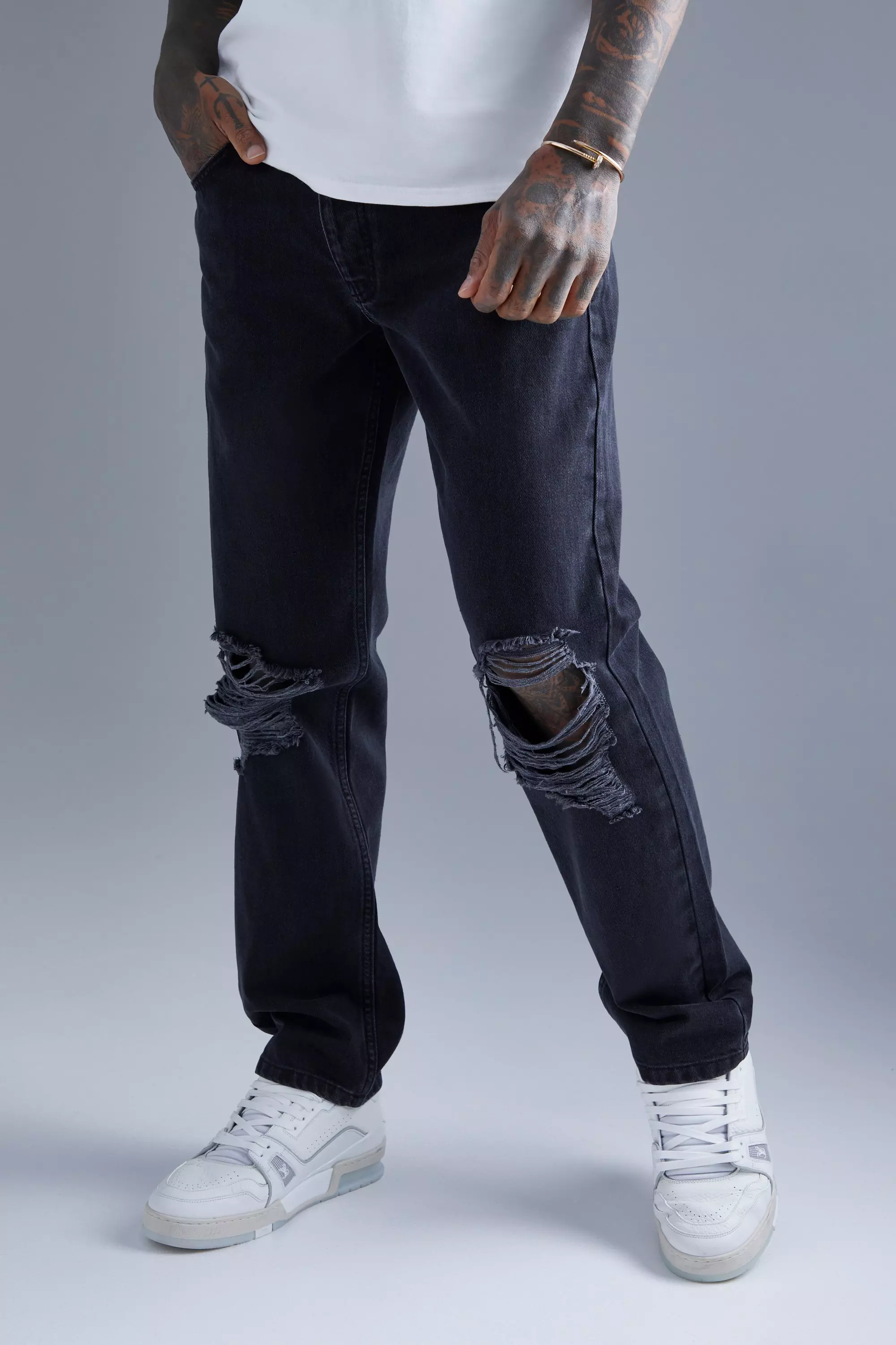 Men's straight store fit ripped jeans